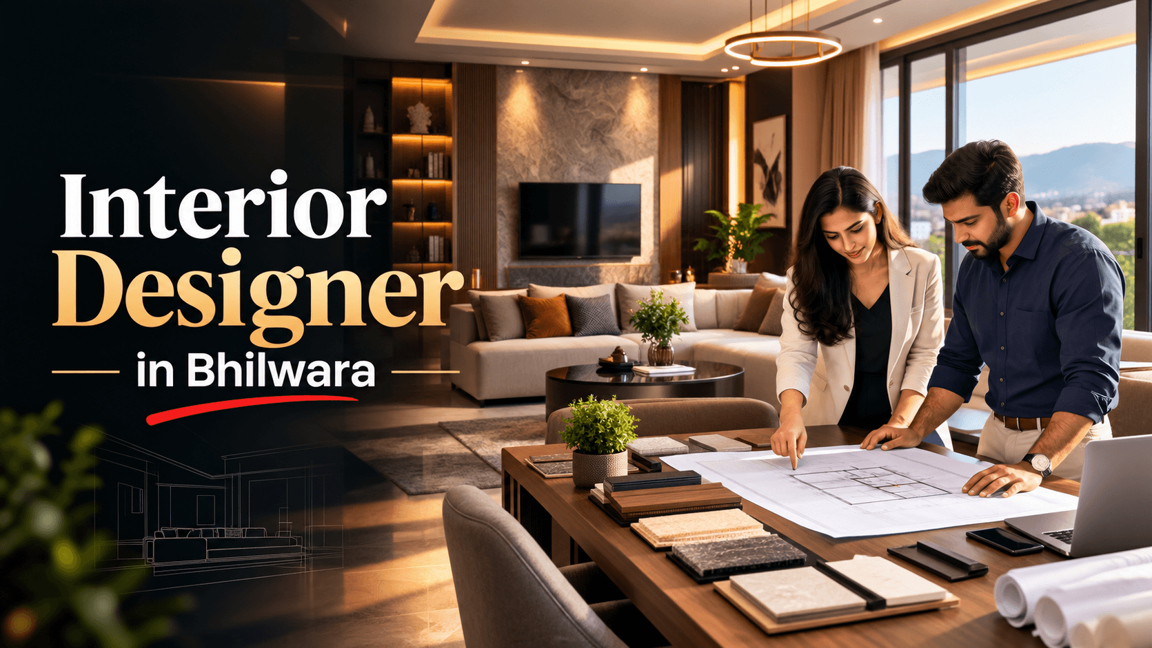 Interior designer reviewing modern luxury home interior design in Bhilwara Rajasthan