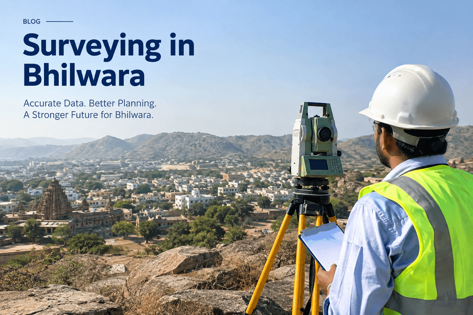 Land surveyor using Total Station equipment for professional surveying in Bhilwara Rajasthan