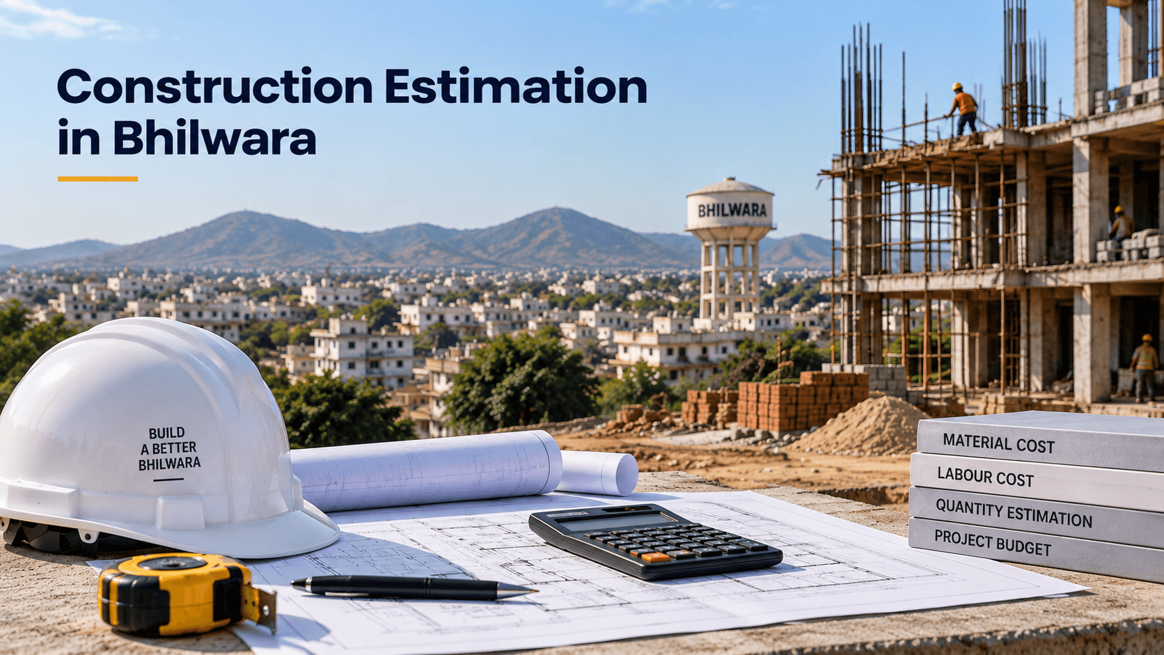 Civil engineer preparing construction cost estimation and BOQ for building project in Bhilwara Rajasthan
