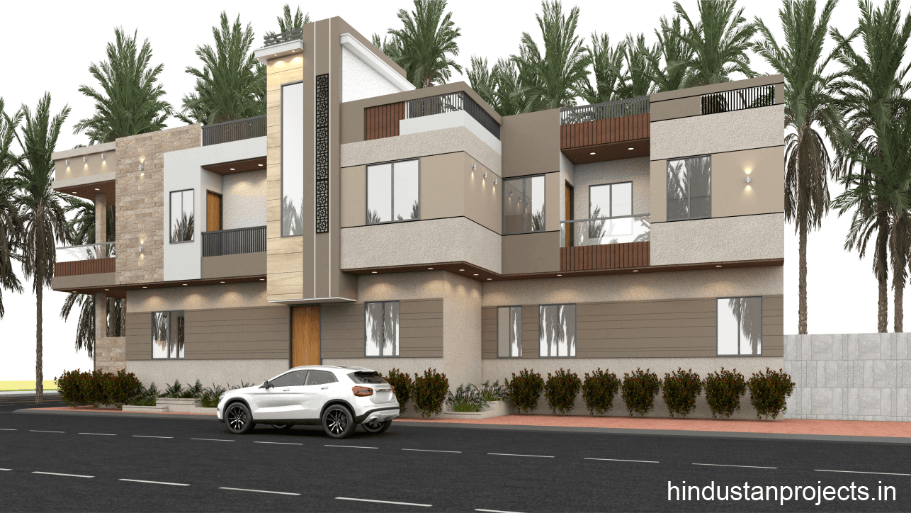 Modern Corner Home Elevation – Sanganer photo 1