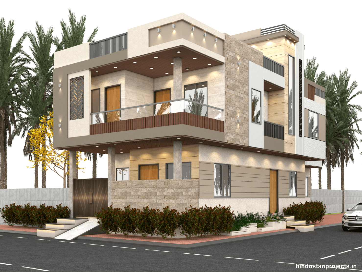 Modern Corner Home Elevation – Sanganer photo 2