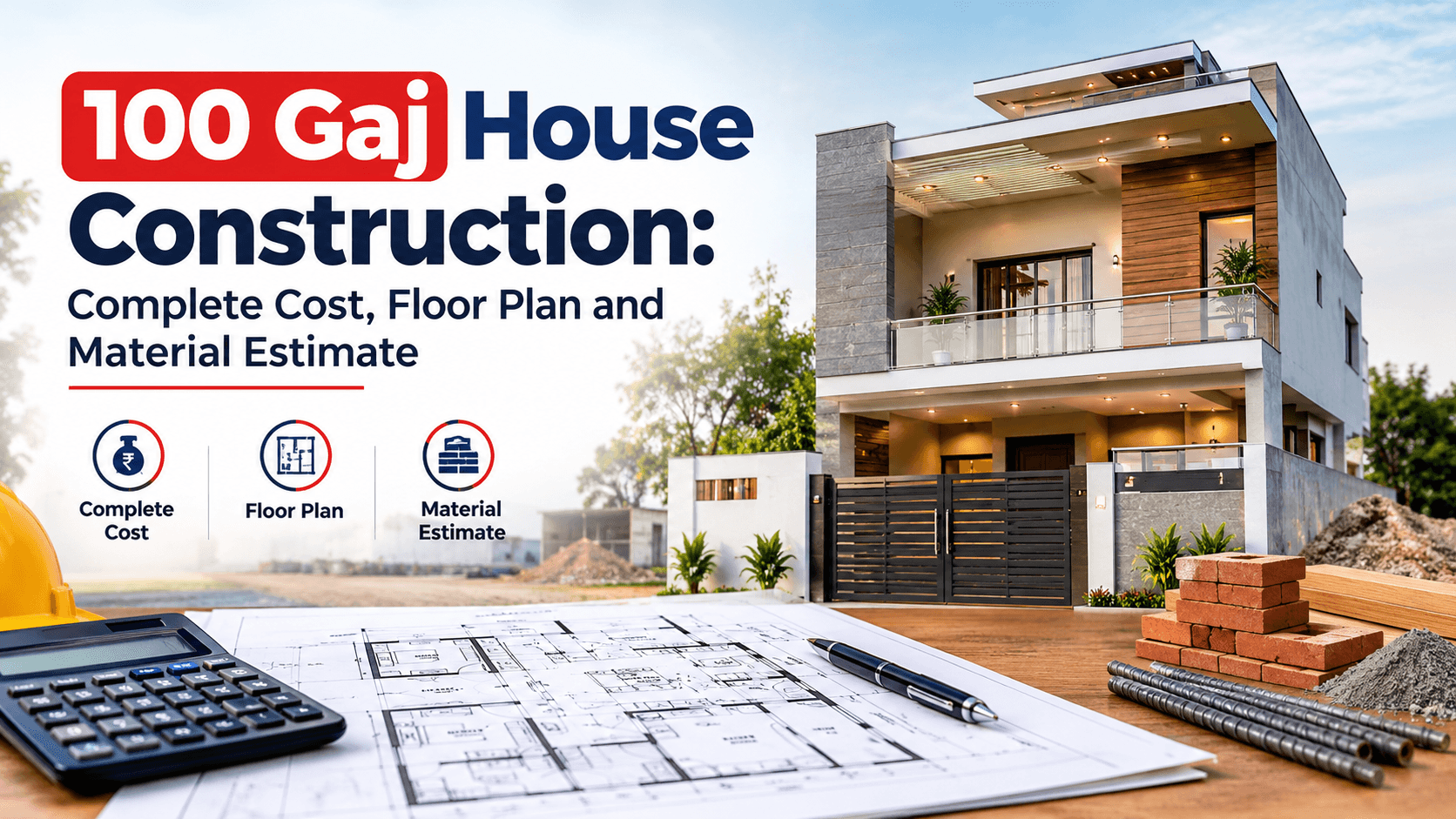 100 Gaj House Construction Cost and Floor Plan Modern 100-gaj house construction planning with floor-plan drawings and building materials